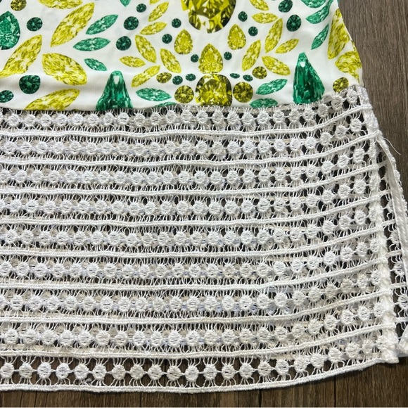 Giorgio Grati Vtg White Green Leaves Pattern Bedazzled Sleeveless Viscose Top XL - Picture 10 of 14